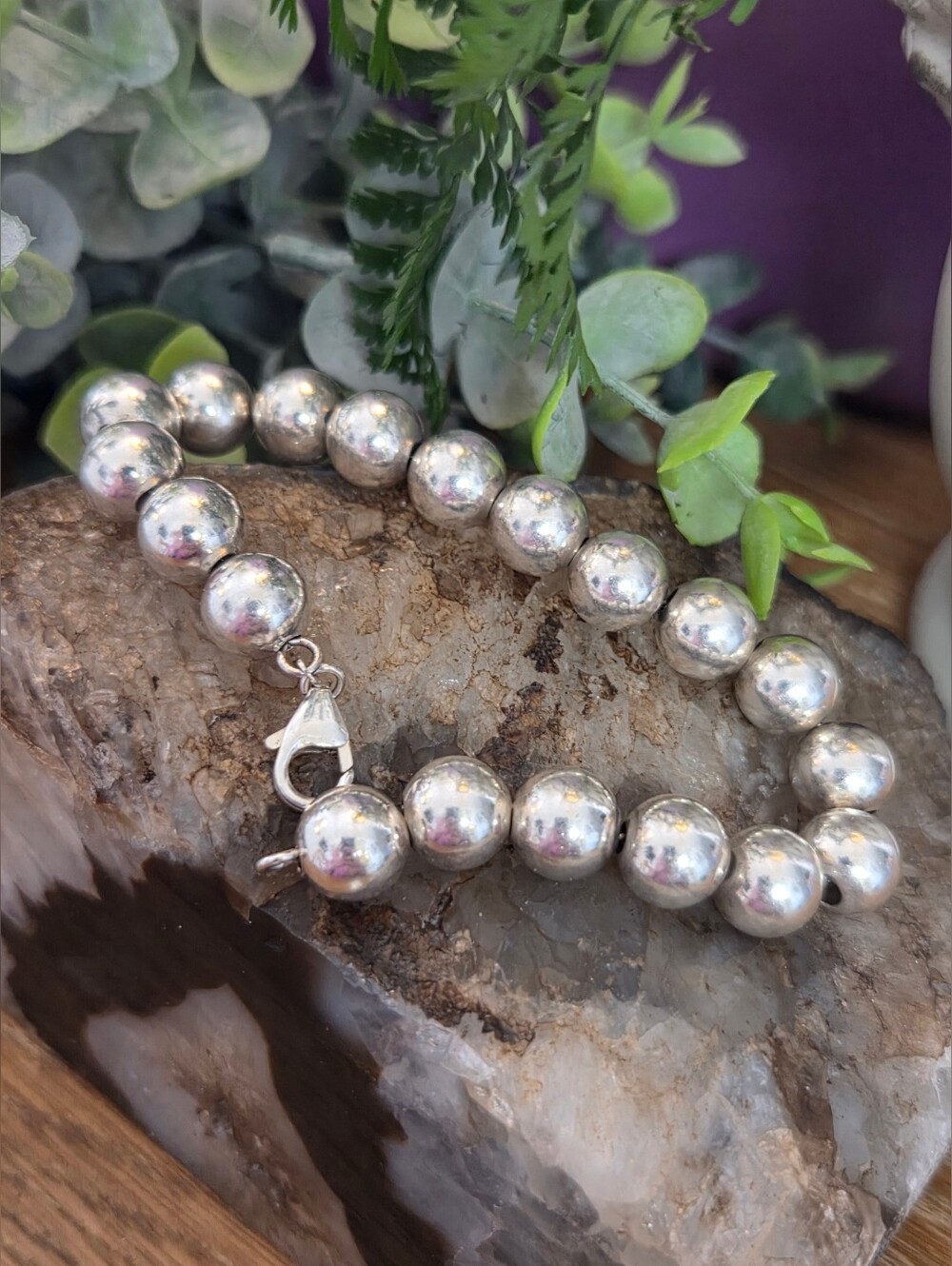 Vintage Italy Sterling Ball Bead Bracelet 8mm Chain